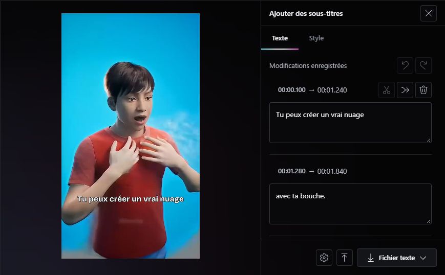 Capture réelle de Gems : Relire le texte et régler son apparence sur la vidéo