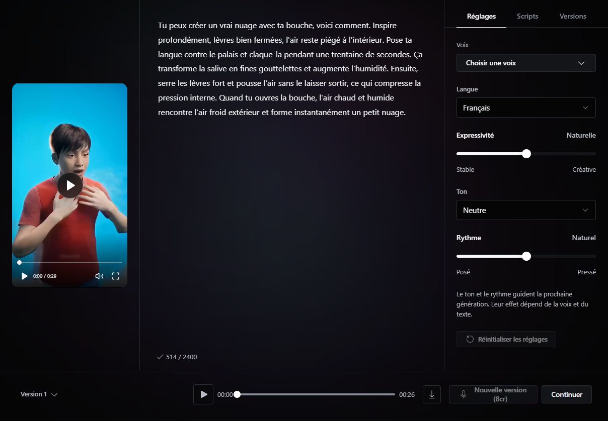 Capture réelle de Gems : Choisir la voix et préparer la narration